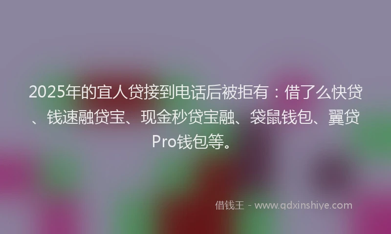 2025年的宜人贷接到电话后被拒有：借了么快贷、钱速融贷宝、现金秒贷宝融、袋鼠钱包、翼贷Pro钱包等。