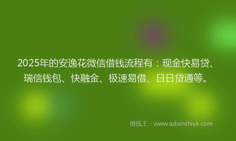 2025年的安逸花微信借钱流程有：现金快易贷、瑞信钱包、快融金、极速易借、日日贷通等。