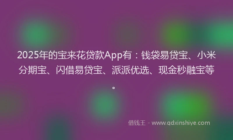 2025年的宝来花贷款App有：钱袋易贷宝、小米分期宝、闪借易贷宝、派派优选、现金秒融宝等。