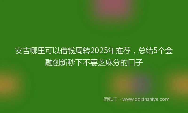 安吉哪里可以借钱周转2025年推荐，总结5个金融创新秒下不要芝麻分的口子