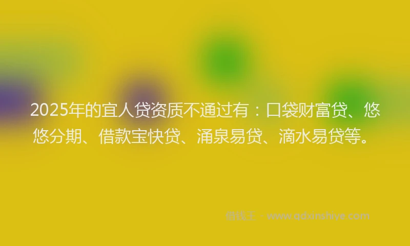 2025年的宜人贷资质不通过有：口袋财富贷、悠悠分期、借款宝快贷、涌泉易贷、滴水易贷等。