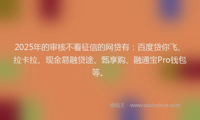 2025年的审核不看征信的网贷有：百度贷你飞、拉卡拉、现金易融贷途、甄享购、融通宝Pro钱包等。