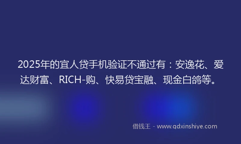 2025年的宜人贷手机验证不通过有：安逸花、爱达财富、RICH-购、快易贷宝融、现金白鸽等。