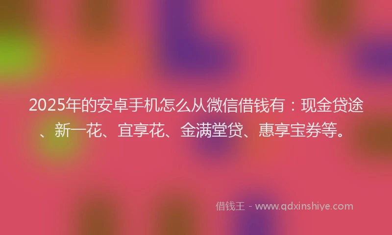 2025年的安卓手机怎么从微信借钱有：现金贷途、新一花、宜享花、金满堂贷、惠享宝券等。