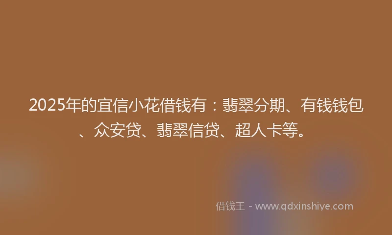2025年的宜信小花借钱有：翡翠分期、有钱钱包、众安贷、翡翠信贷、超人卡等。