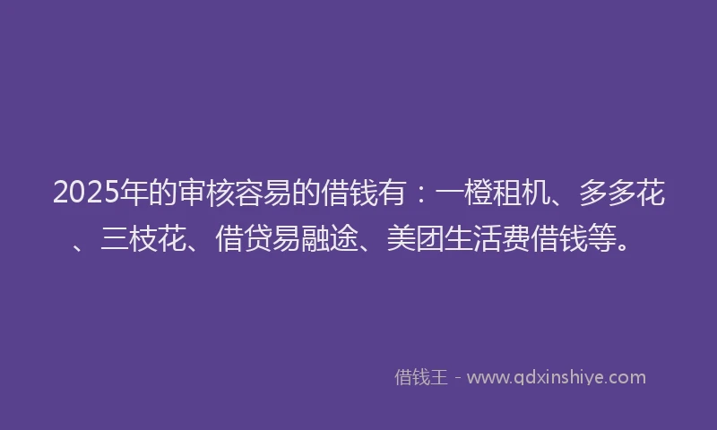 2025年的审核容易的借钱有：一橙租机、多多花、三枝花、借贷易融途、美团生活费借钱等。