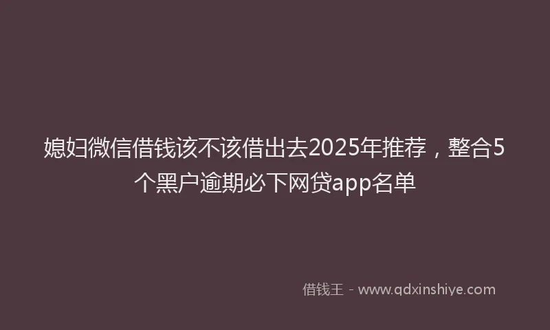 媳妇微信借钱该不该借出去2025年推荐，整合5个黑户逾期必下网贷app名单