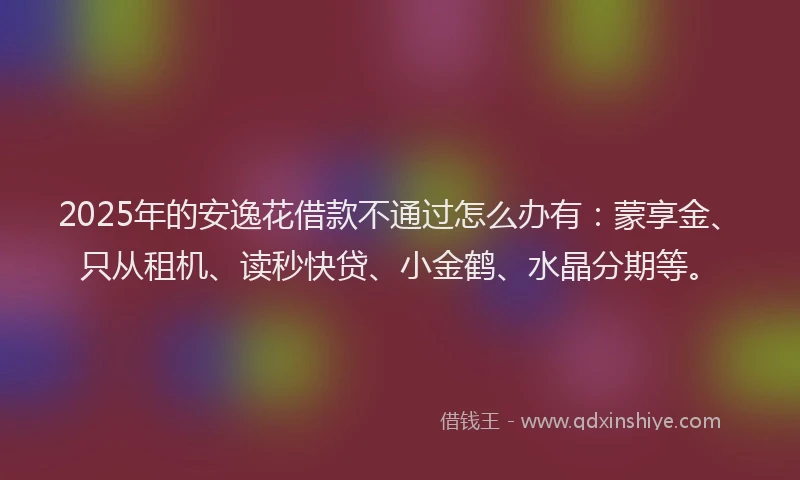 2025年的安逸花借款不通过怎么办有：蒙享金、只从租机、读秒快贷、小金鹤、水晶分期等。