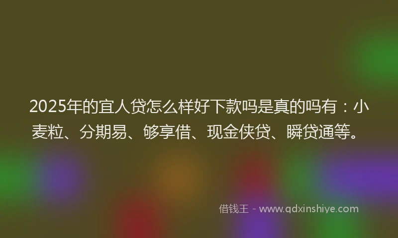 2025年的宜人贷怎么样好下款吗是真的吗有：小麦粒、分期易、够享借、现金侠贷、瞬贷通等。