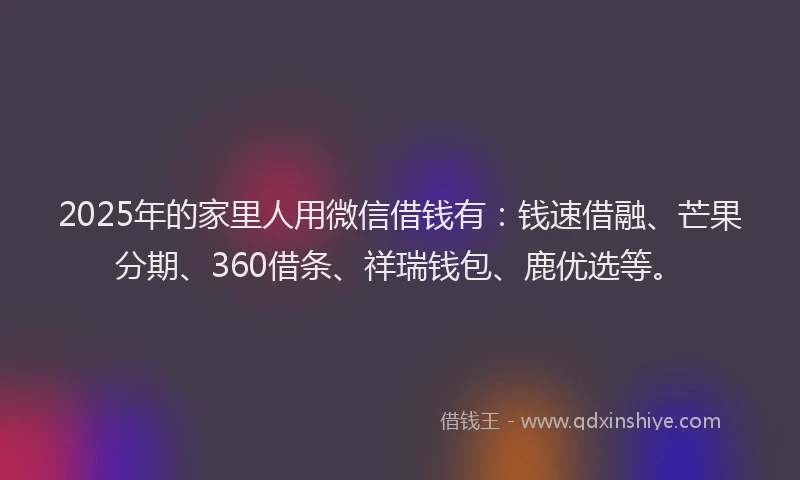 2025年的家里人用微信借钱有：钱速借融、芒果分期、360借条、祥瑞钱包、鹿优选等。
