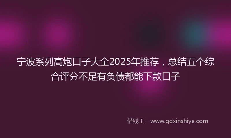 宁波系列高炮口子大全2025年推荐，总结五个综合评分不足有负债都能下款口子