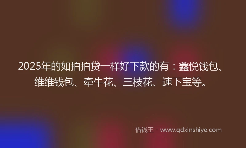 2025年的如拍拍贷一样好下款的有：鑫悦钱包、维维钱包、牵牛花、三枝花、速下宝等。