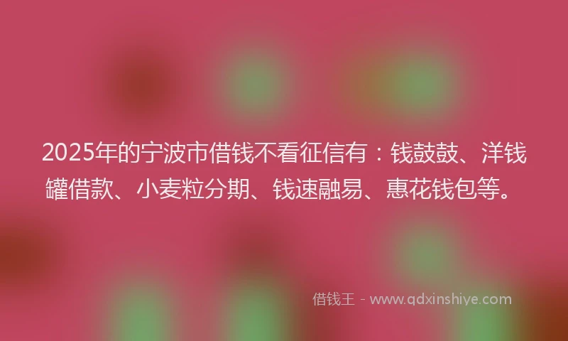 2025年的宁波市借钱不看征信有：钱鼓鼓、洋钱罐借款、小麦粒分期、钱速融易、惠花钱包等。