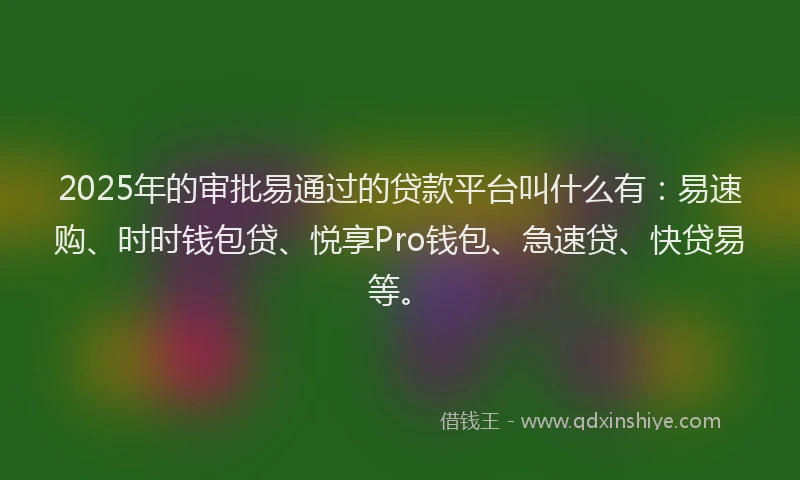 2025年的审批易通过的贷款平台叫什么有：易速购、时时钱包贷、悦享Pro钱包、急速贷、快贷易等。