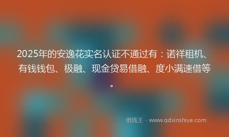 2025年的安逸花实名认证不通过有：诺祥租机、有钱钱包、极融、现金贷易借融、度小满速借等。
