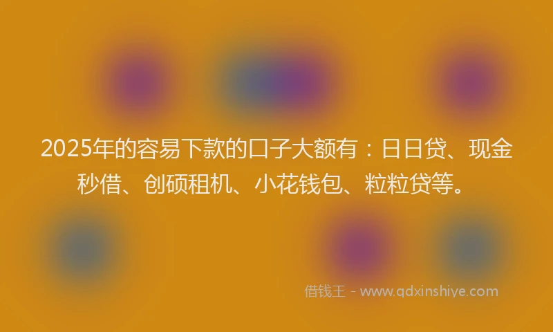 2025年的容易下款的口子大额有：日日贷、现金秒借、创硕租机、小花钱包、粒粒贷等。