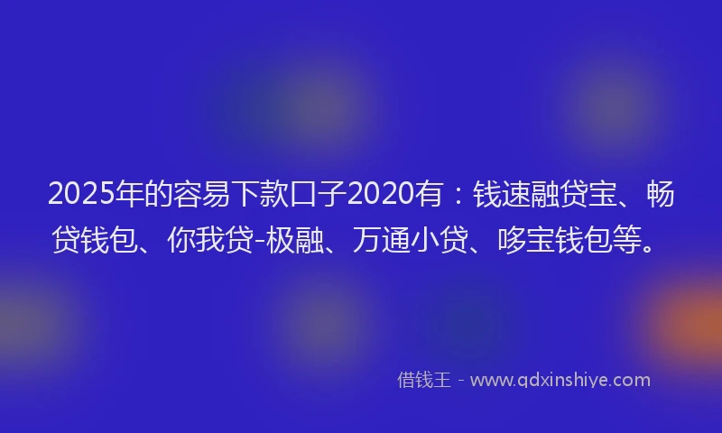 2025年的容易下款口子2020有：钱速融贷宝、畅贷钱包、你我贷-极融、万通小贷、哆宝钱包等。