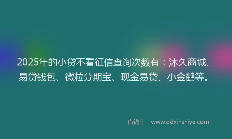2025年的小贷不看征信查询次数有：沐久商城、易贷钱包、微粒分期宝、现金易贷、小金鹤等。