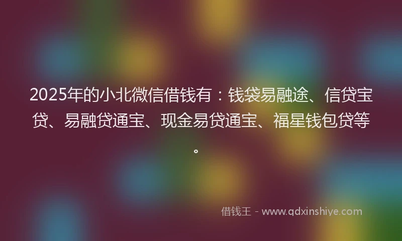 2025年的小北微信借钱有：钱袋易融途、信贷宝贷、易融贷通宝、现金易贷通宝、福星钱包贷等。