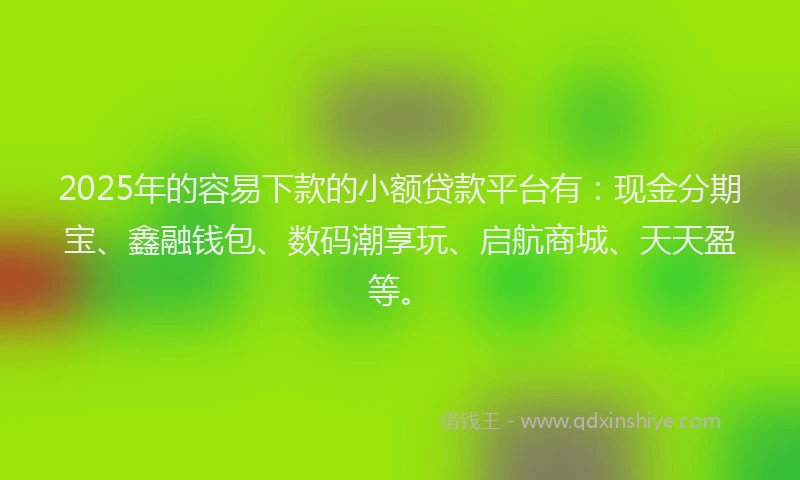 2025年的容易下款的小额贷款平台有：现金分期宝、鑫融钱包、数码潮享玩、启航商城、天天盈等。