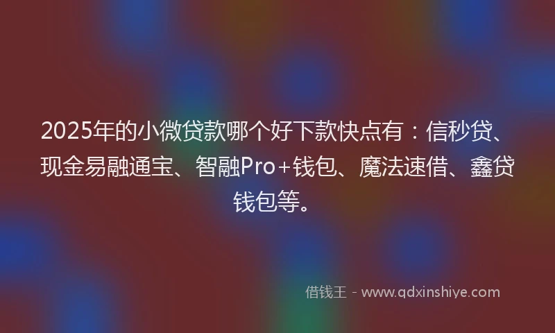 2025年的小微贷款哪个好下款快点有：信秒贷、现金易融通宝、智融Pro+钱包、魔法速借、鑫贷钱包等。