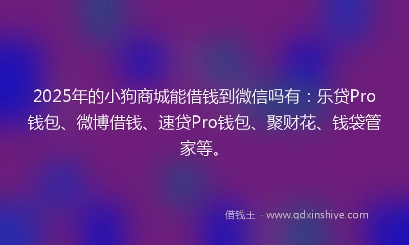 2025年的小狗商城能借钱到微信吗有：乐贷Pro钱包、微博借钱、速贷Pro钱包、聚财花、钱袋管家等。