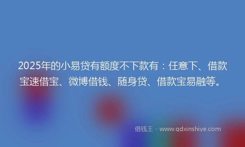 2025年的小易贷有额度不下款有：任意下、借款宝速借宝、微博借钱、随身贷、借款宝易融等。