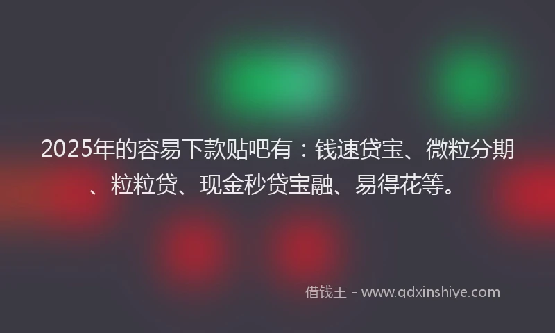 2025年的容易下款贴吧有：钱速贷宝、微粒分期、粒粒贷、现金秒贷宝融、易得花等。