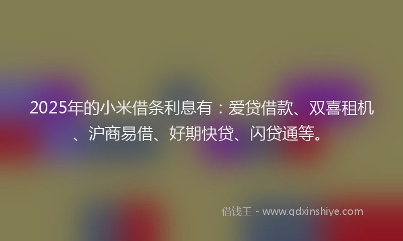 2025年的小米借条利息有：爱贷借款、双喜租机、沪商易借、好期快贷、闪贷通等。