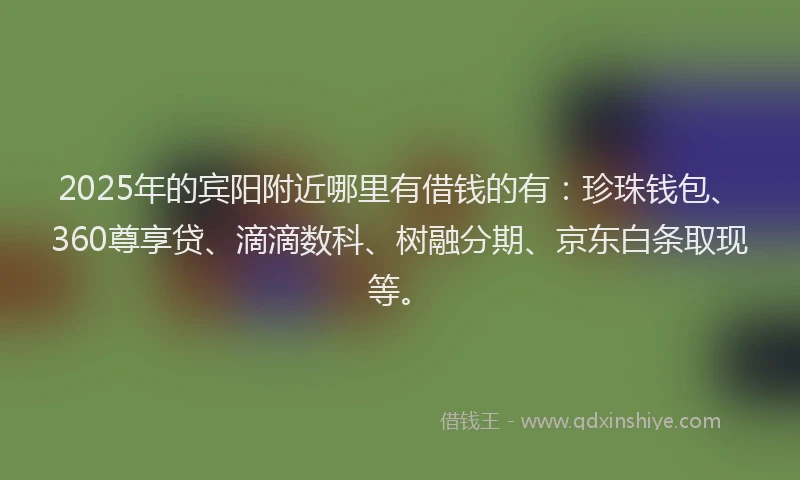 2025年的宾阳附近哪里有借钱的有：珍珠钱包、360尊享贷、滴滴数科、树融分期、京东白条取现等。