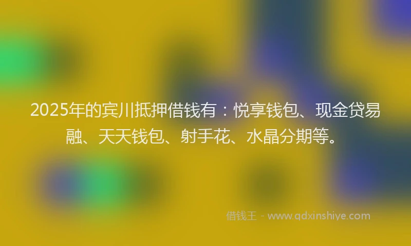 2025年的宾川抵押借钱有：悦享钱包、现金贷易融、天天钱包、射手花、水晶分期等。