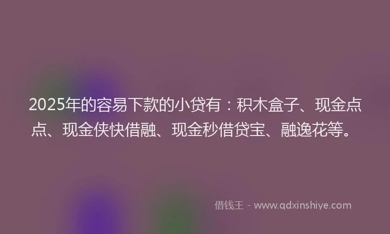 2025年的容易下款的小贷有：积木盒子、现金点点、现金侠快借融、现金秒借贷宝、融逸花等。