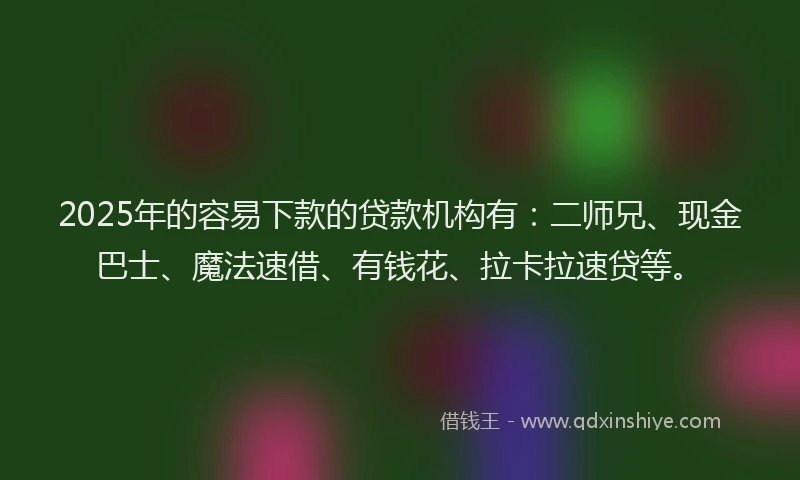 2025年的容易下款的贷款机构有：二师兄、现金巴士、魔法速借、有钱花、拉卡拉速贷等。