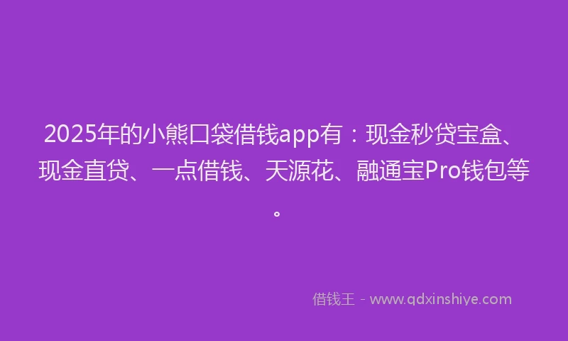 2025年的小熊口袋借钱app有：现金秒贷宝盒、现金直贷、一点借钱、天源花、融通宝Pro钱包等。