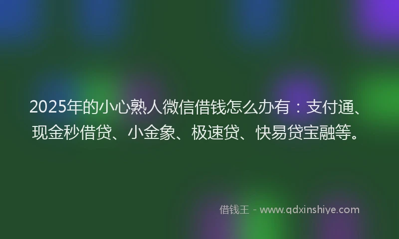 2025年的小心熟人微信借钱怎么办有：支付通、现金秒借贷、小金象、极速贷、快易贷宝融等。