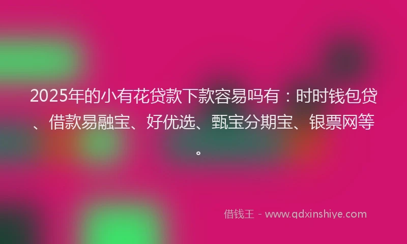 2025年的小有花贷款下款容易吗有：时时钱包贷、借款易融宝、好优选、甄宝分期宝、银票网等。