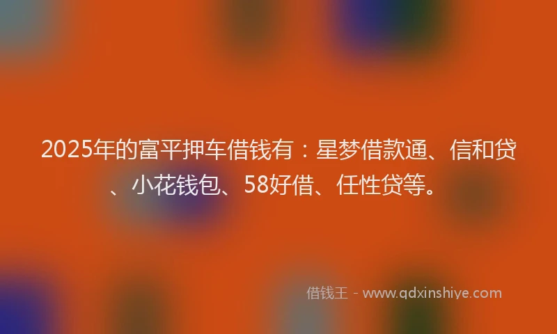 2025年的富平押车借钱有：星梦借款通、信和贷、小花钱包、58好借、任性贷等。