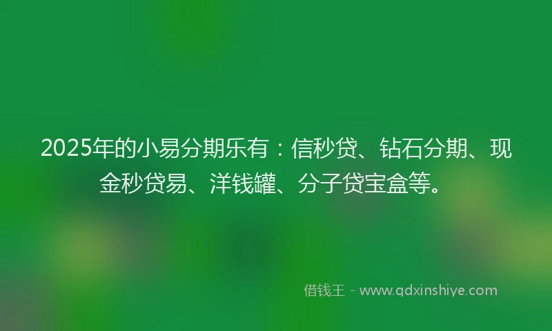 2025年的小易分期乐有：信秒贷、钻石分期、现金秒贷易、洋钱罐、分子贷宝盒等。