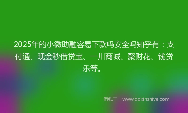 2025年的小微助融容易下款吗安全吗知乎有：支付通、现金秒借贷宝、一川商城、聚财花、钱贷乐等。
