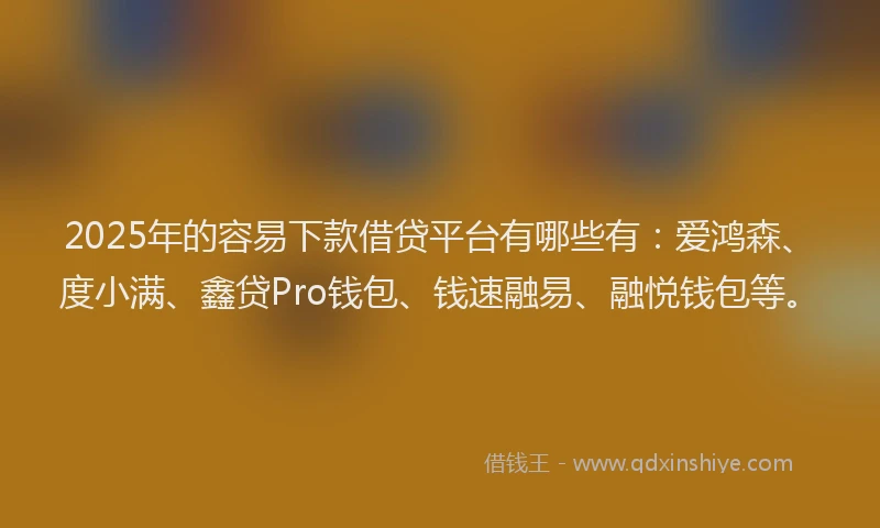2025年的容易下款借贷平台有哪些有：爱鸿森、度小满、鑫贷Pro钱包、钱速融易、融悦钱包等。