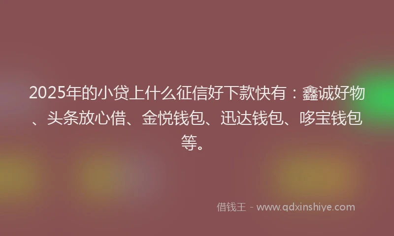 2025年的小贷上什么征信好下款快有：鑫诚好物、头条放心借、金悦钱包、迅达钱包、哆宝钱包等。