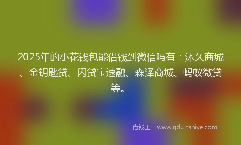2025年的小花钱包能借钱到微信吗有：沐久商城、金钥匙贷、闪贷宝速融、森泽商城、蚂蚁微贷等。