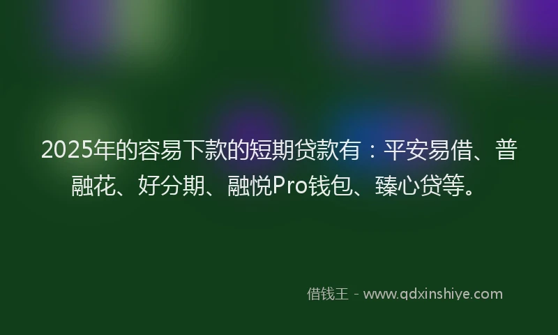 2025年的容易下款的短期贷款有：平安易借、普融花、好分期、融悦Pro钱包、臻心贷等。