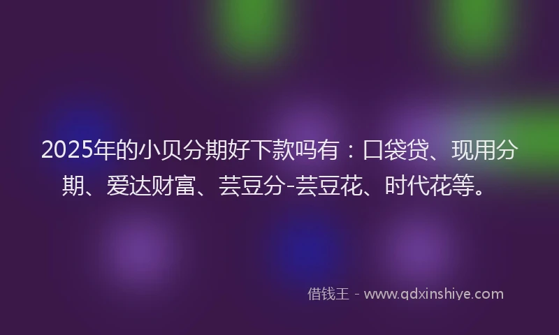 2025年的小贝分期好下款吗有：口袋贷、现用分期、爱达财富、芸豆分-芸豆花、时代花等。