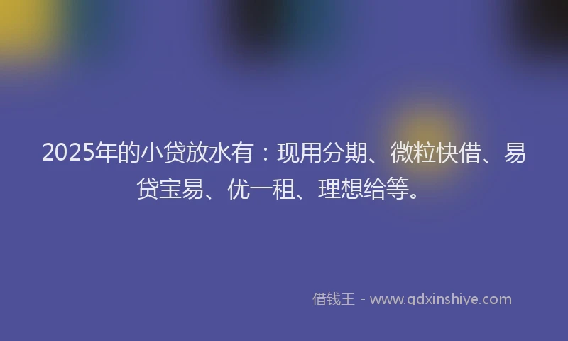 2025年的小贷放水有：现用分期、微粒快借、易贷宝易、优一租、理想给等。