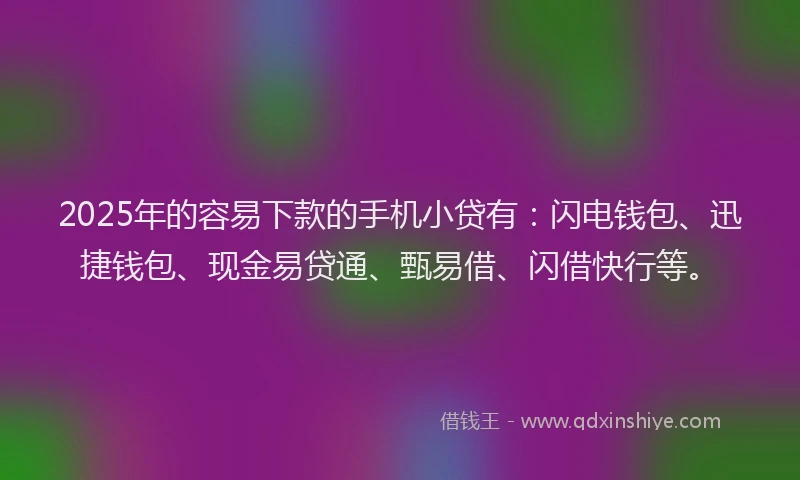 2025年的容易下款的手机小贷有：闪电钱包、迅捷钱包、现金易贷通、甄易借、闪借快行等。