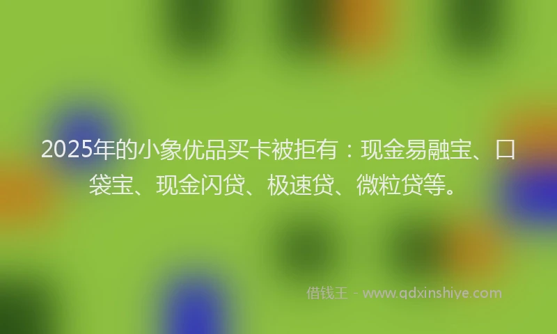 2025年的小象优品买卡被拒有：现金易融宝、口袋宝、现金闪贷、极速贷、微粒贷等。
