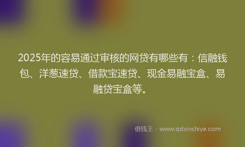 2025年的容易通过审核的网贷有哪些有：信融钱包、洋葱速贷、借款宝速贷、现金易融宝盒、易融贷宝盒等。