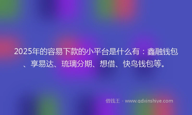 2025年的容易下款的小平台是什么有：鑫融钱包、享易达、琉璃分期、想借、快鸟钱包等。