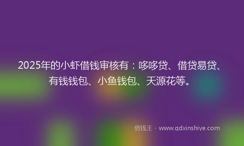 2025年的小虾借钱审核有：哆哆贷、借贷易贷、有钱钱包、小鱼钱包、天源花等。